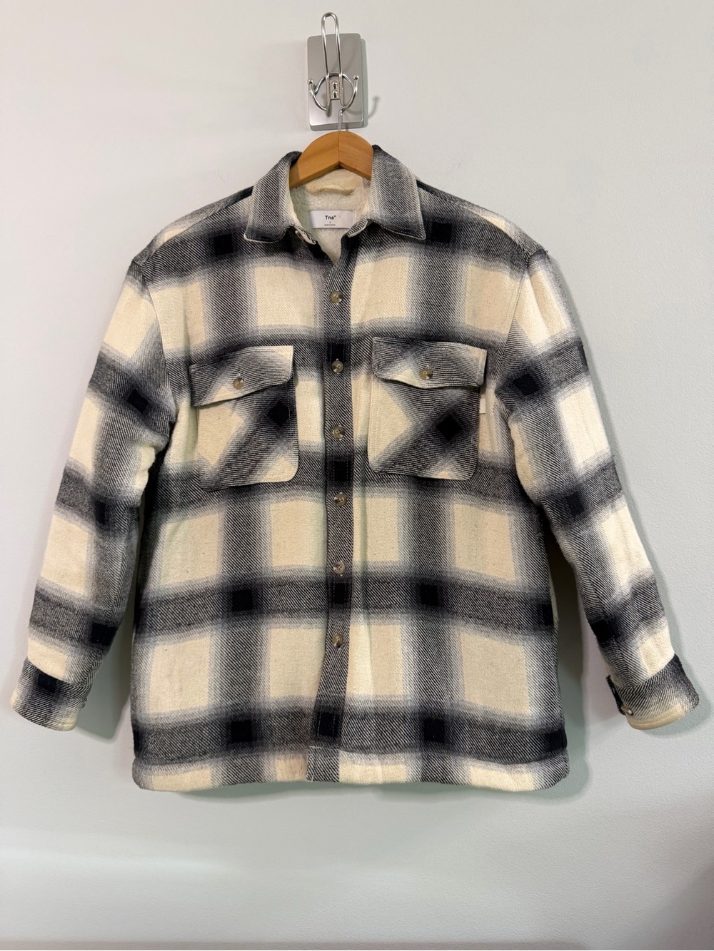 Aritzia Tna Prospect Shirt Jacket Plaid Flannel Sherpa Shacket Size 1 Small